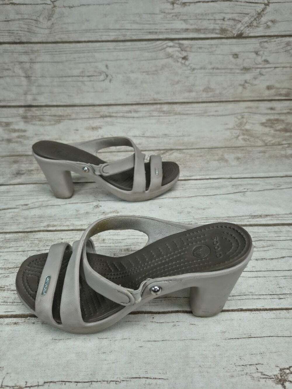 Crocs Grey Strappy Heeled Sandals Size W7